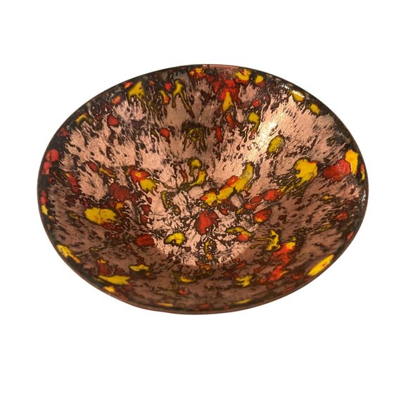 Mid Century Modern Enamel Copper Bowl Orange Yellow - Picture 1 of 9